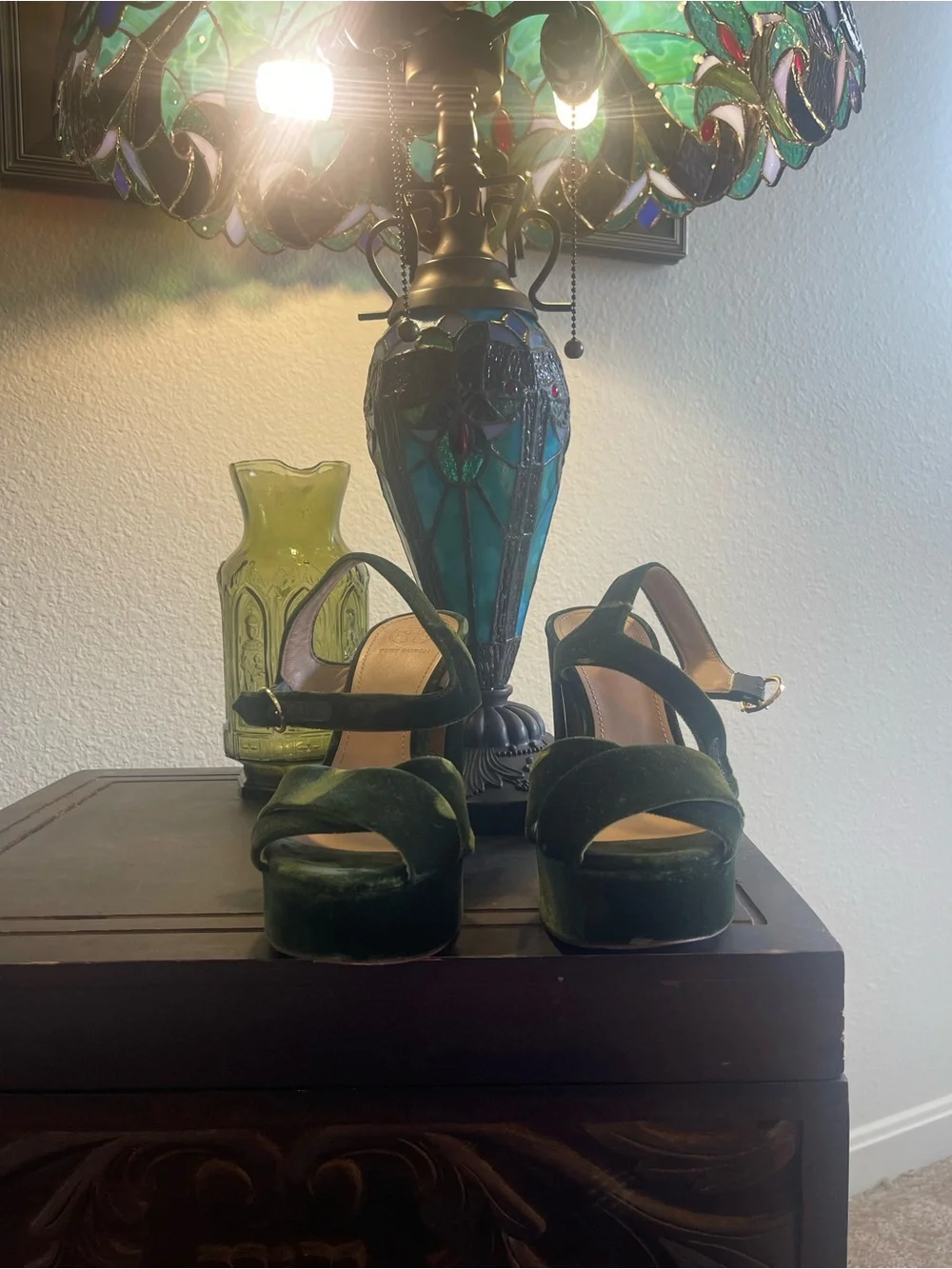Tory Burch Green Velvet Platform Heels - Women Shoes